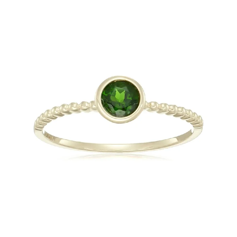 10k Yellow Gold Chrome Diopside Solitaire Beaded Stackable Ring Size - 7