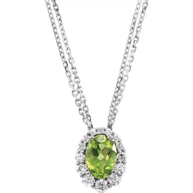 14KT WHITE GOLD 0.90CT PERIDOT & 1/4 CTW DIAMOND HALO 18" NECKLACE