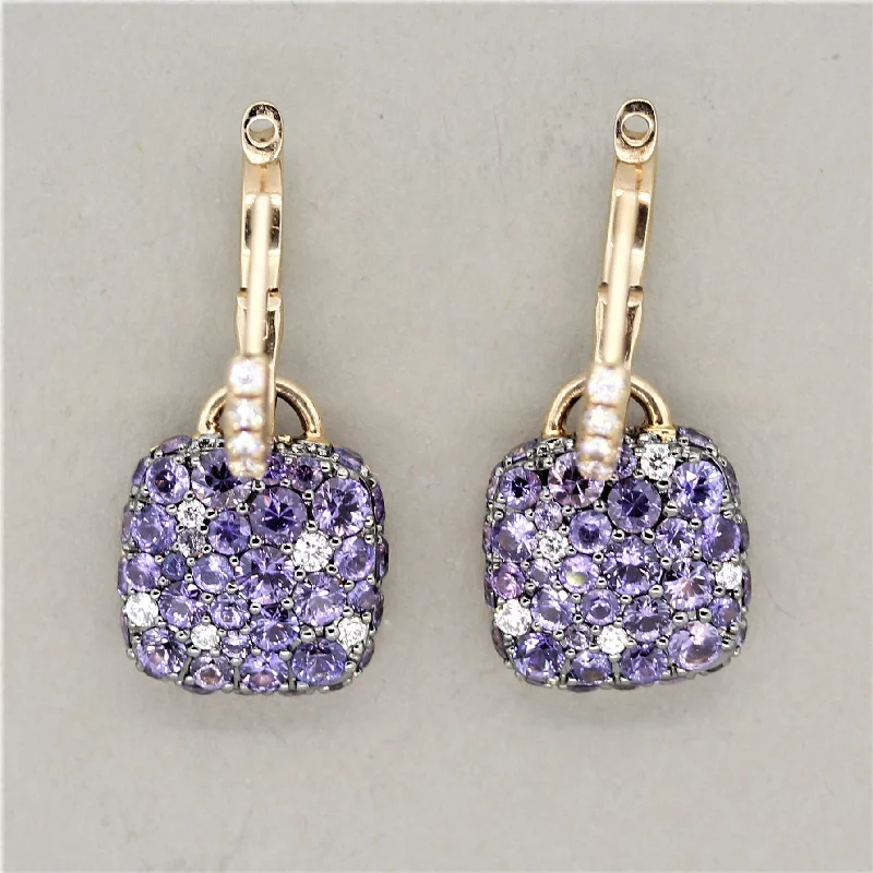 Purple Sapphire Diamond Gold Drop Earrings