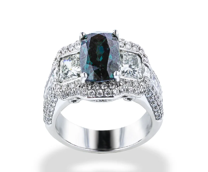 JULEVE 18KT WHITE GOLD 3.14CTW BRAZILIAN ALEXANDRITE & 2.85CTW DIAMOND PAVE RING