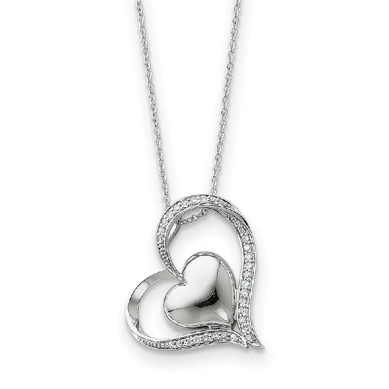 Rhodium Plated Sterling Silver & CZ In My Heart Necklace, 18 Inch