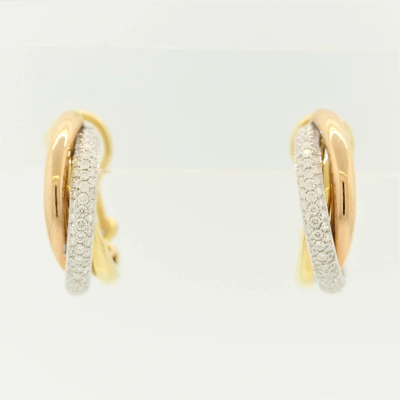 Diamond Tri-Tone Gold Hoop Earrings