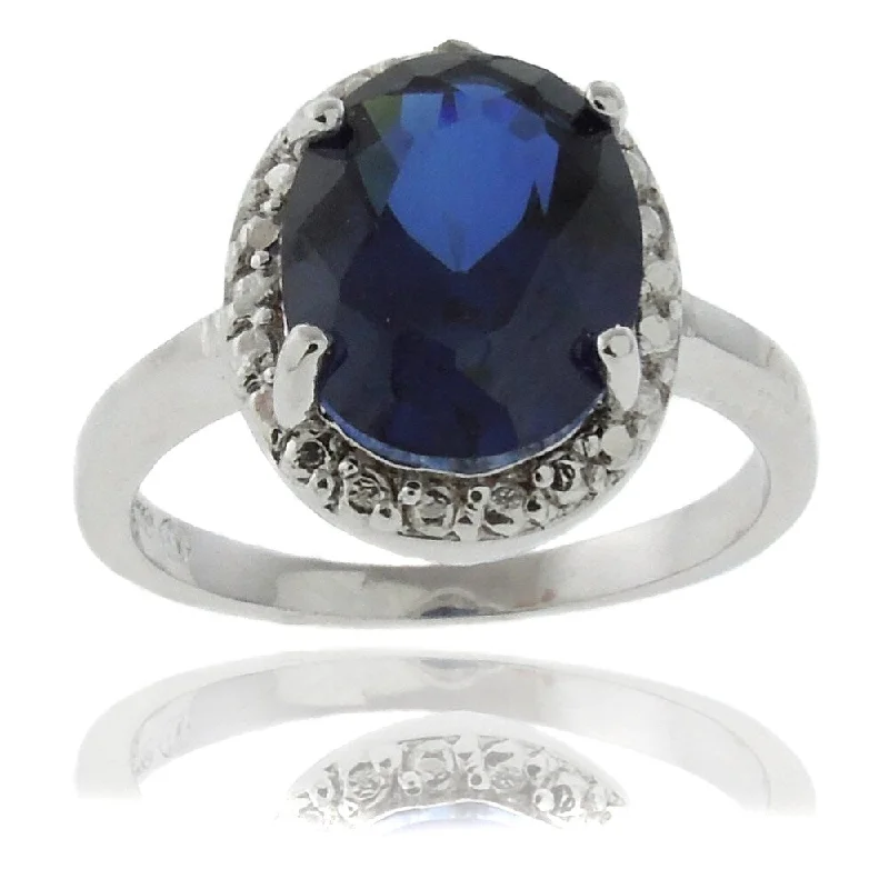 Dolce Giavonna Silver Overlay Lab-created Sapphire and Diamond Accent Ring