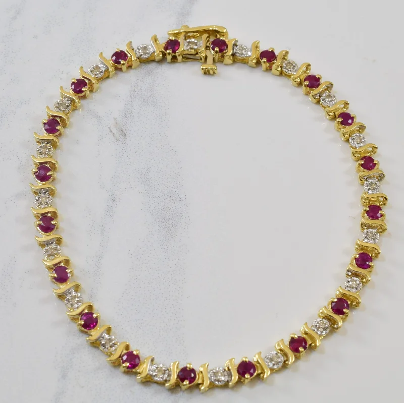 Ruby & Diamond Tennis Bracelet | 1.80ctw, 0.40ctw | 7" |