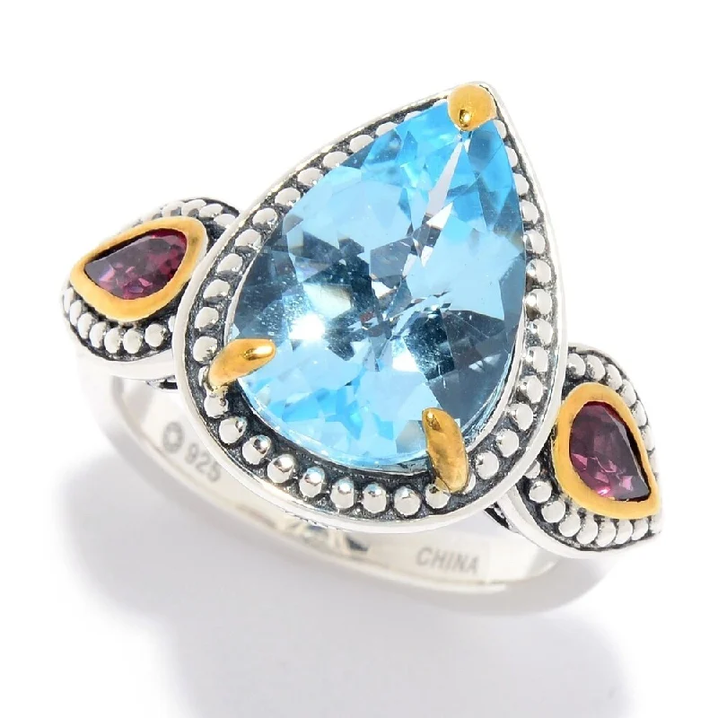 Multi Sky Blue Topaz 3-Stone Beaded Ring