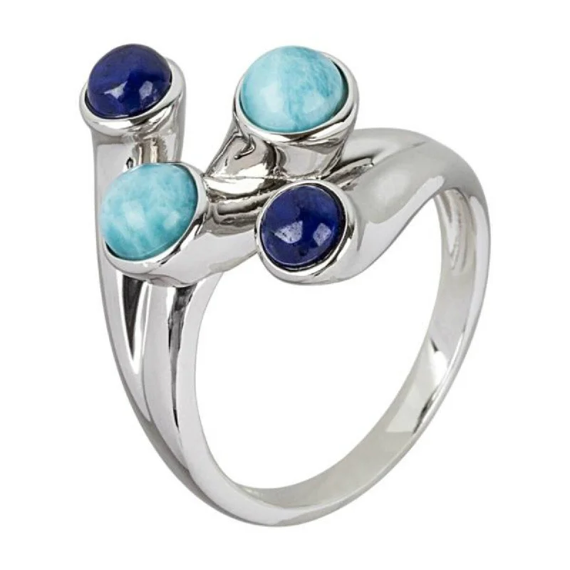 925 Sterling Silver Larimar and Lapis Lazuli Ring