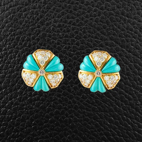 Turquoise & Diamond Estate Earrings