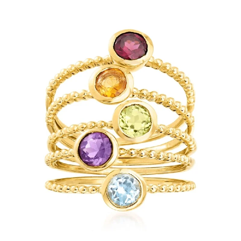 925 Sterling Silver Citrine,Red Garnet,Peridot,Sky Blue Topaz,African Amethyst Ring