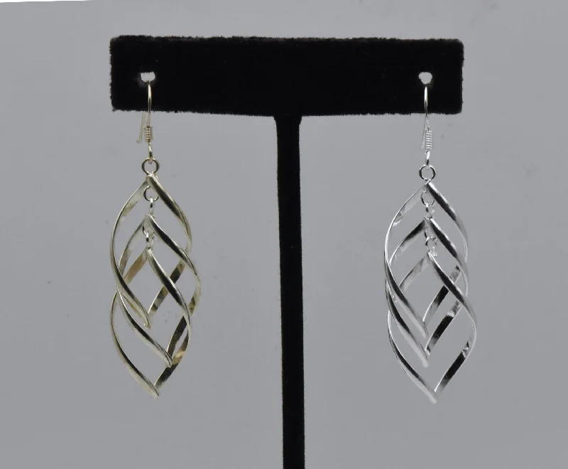 Vintage Sterling Silver Flat Spiral Dangle Earrings Mismatched Pair