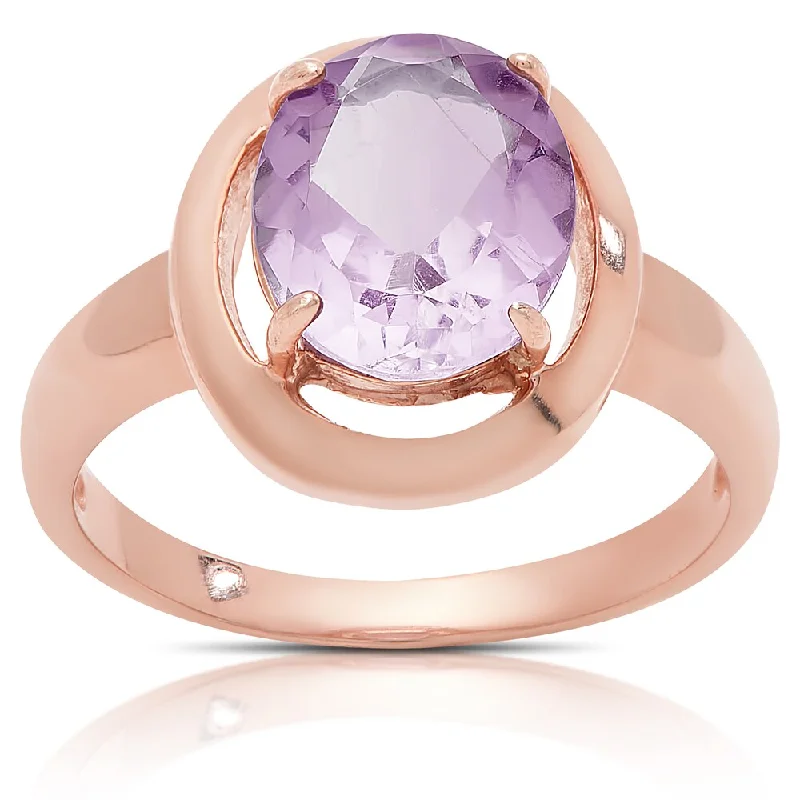 Dolce Giavonna Rose Gold Over Sterling Silver Oval Amethyst Solitaire Ring