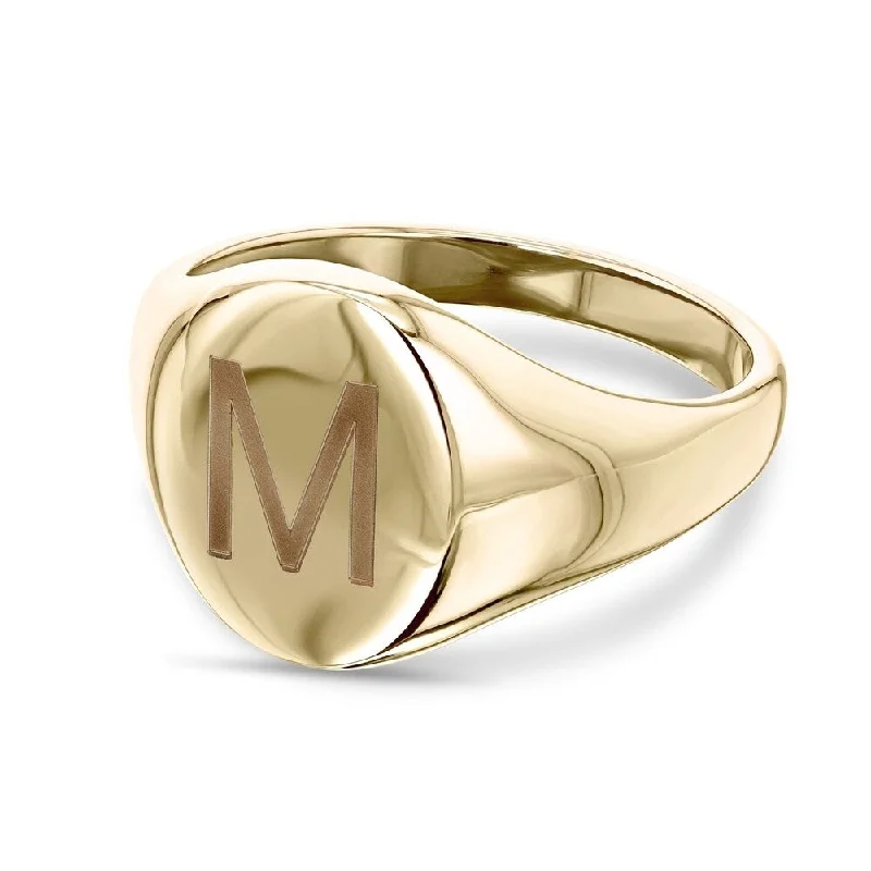 Annello by Kobelli 14k Yellow Gold Personalized Initials Oval Signet Ring - Sans Serif