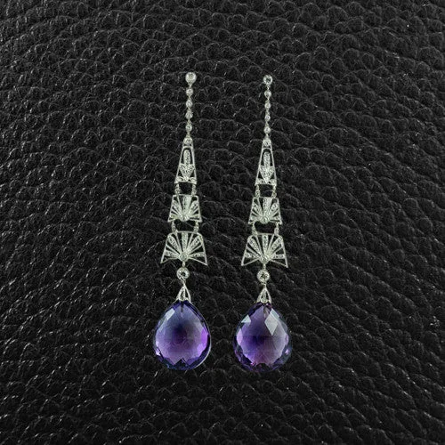 Drop Amethyst & Diamond Earrings