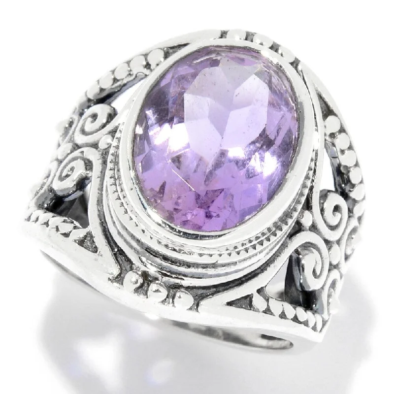 Sterling Silver 5.00ctw Oval Pink Amethyst Scrollwork Ring