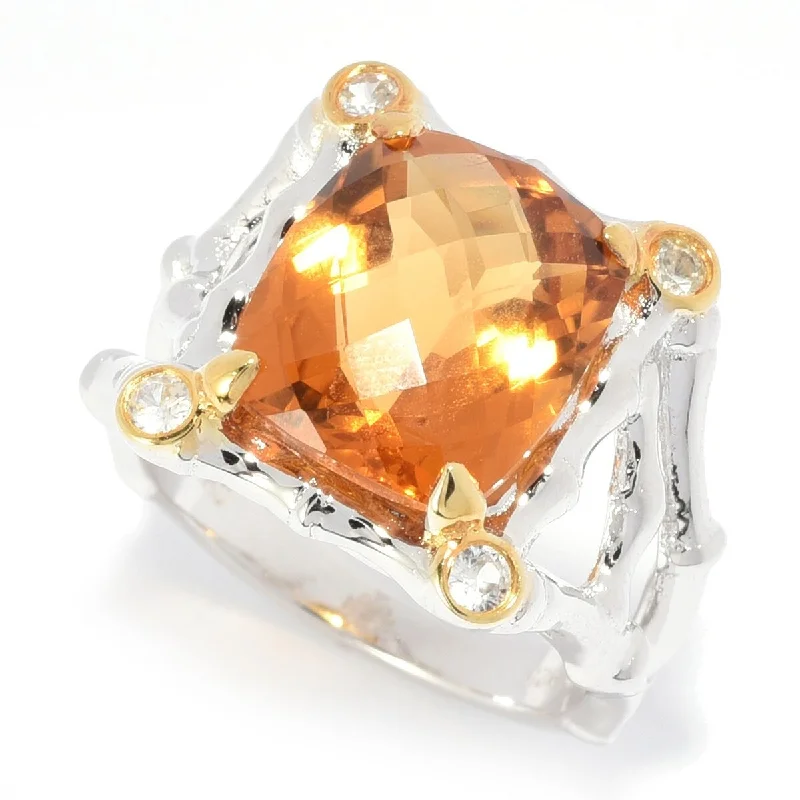 925 Sterling Silver Honey Citrine and White Natural Zircon Ring