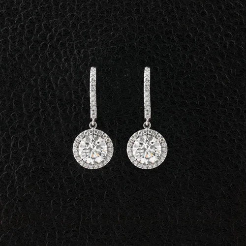 Diamond Dangle Earrings with Halo