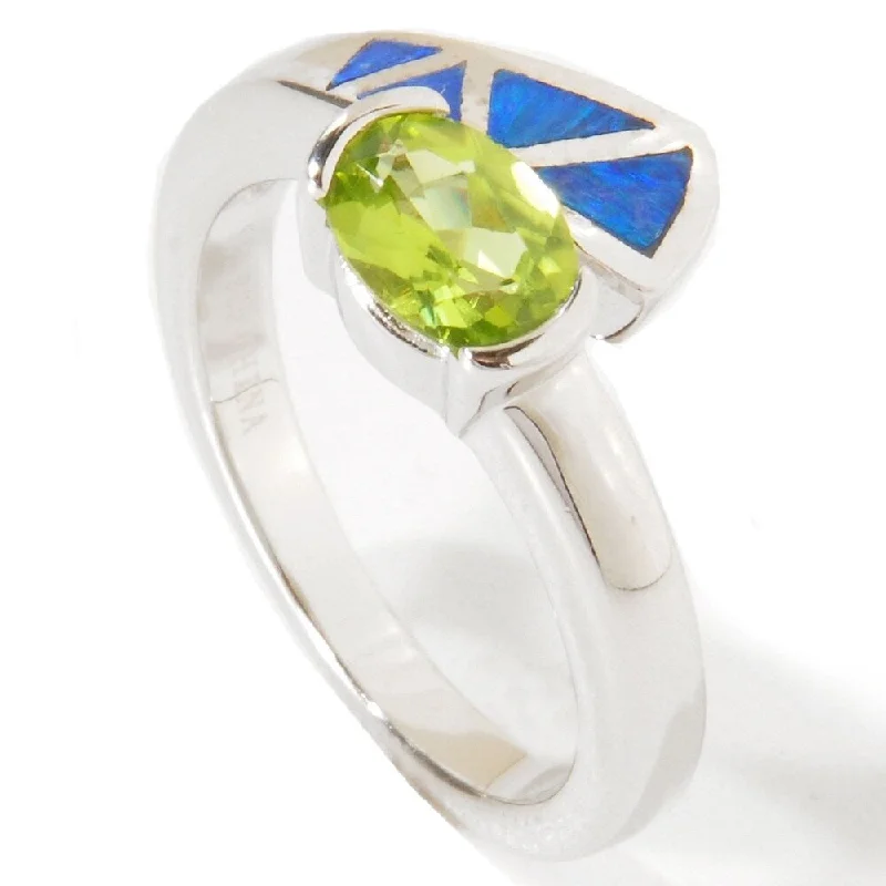 925 Sterling Silver Peridot and Opal Ring