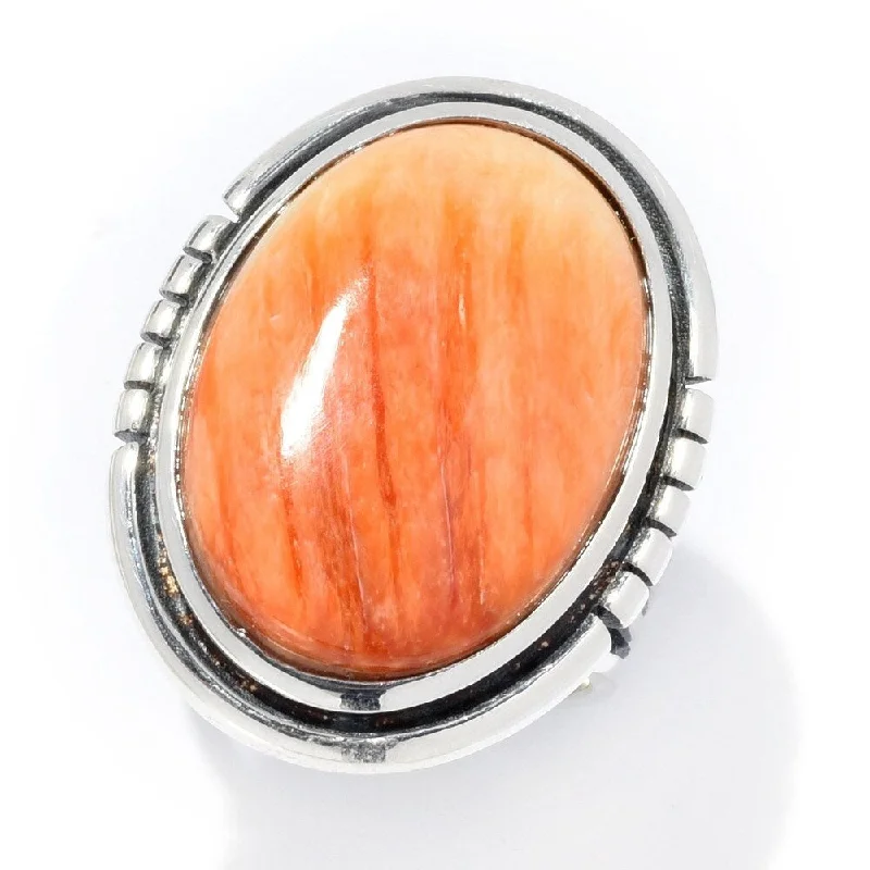 Sterling Silver Orange Spiny Oyster Ring