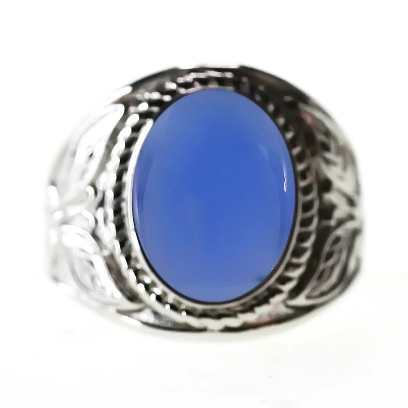 925 Sterling Silver Blue Chalcedony Gemstone Solitaire Ring