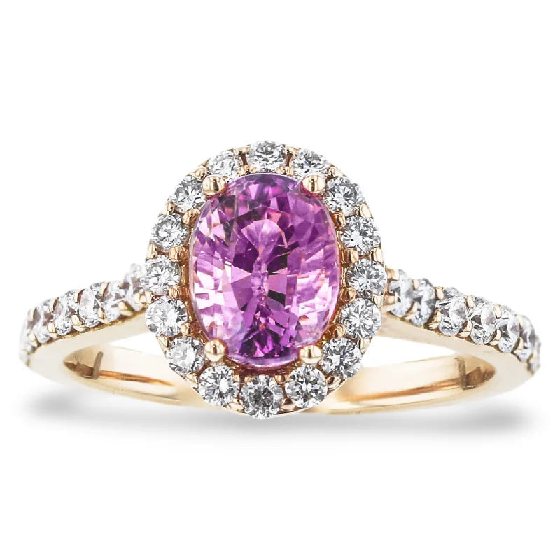 JULEVE 18KT ROSE GOLD 1.55CT PINK TANZANITE & 0.65CTW DIAMOND HALO RING