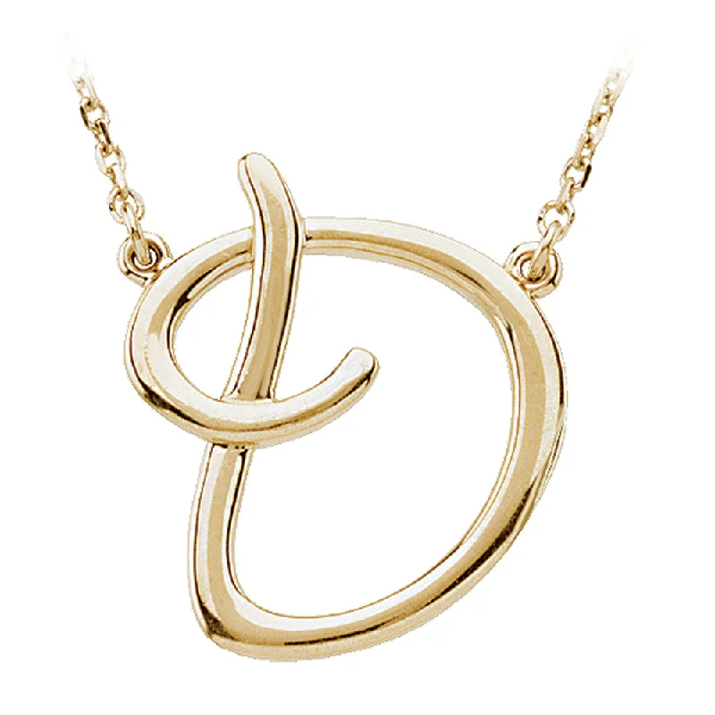 14k Yellow Gold, Olivia Collection, Medium Script Initial D Necklace