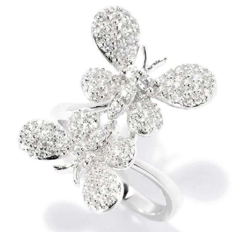 Sterling Silver 0.2ctw White Zircon Butterfly Ring, Size 7