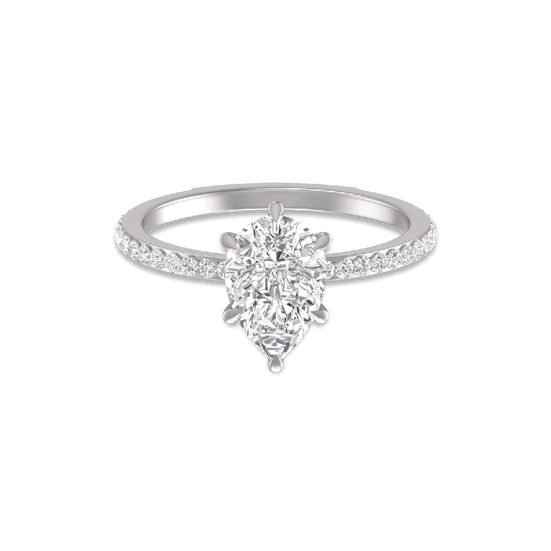 Marquee 14K White Gold Hidden Halo Cleo Ring with IGI Certified 2 Carat Center Pear Shape Lab-Grown Diamond