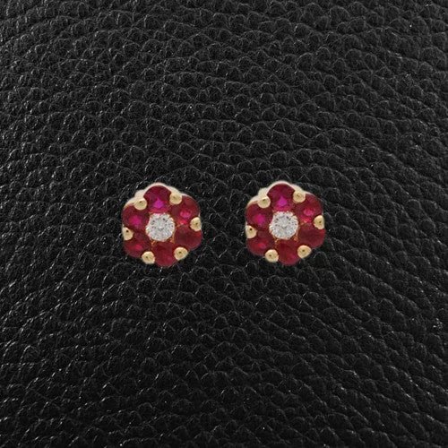 Ruby & Diamond Flower Earrings