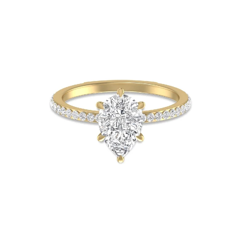 Marquee 14K Yellow Gold Hidden Halo Cleo Ring with IGI Certified 2 Carat Center Pear Shape Lab-Grown Diamond