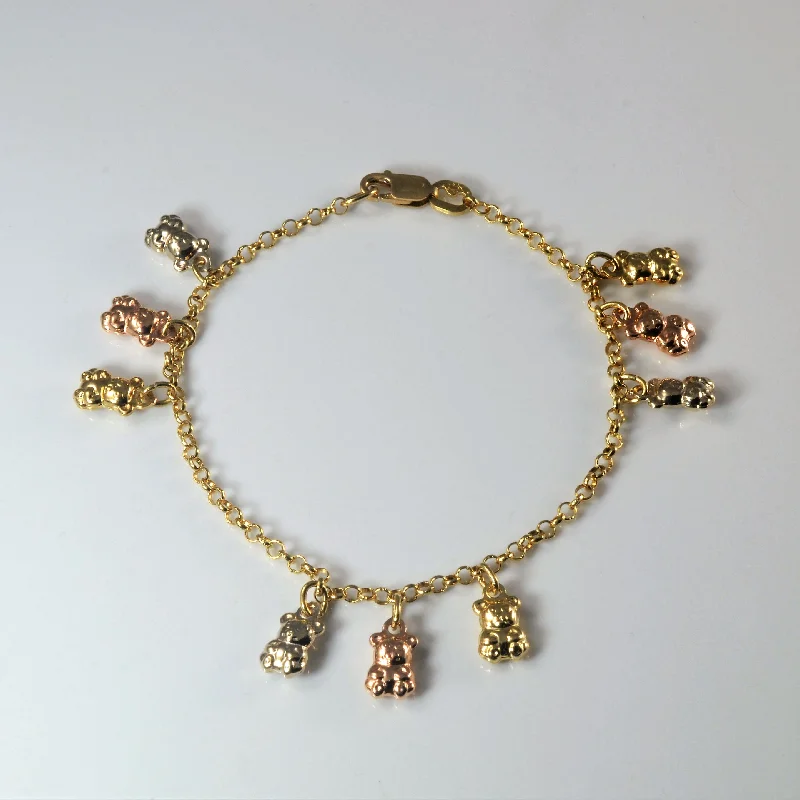 Tri Tone Teddy Bear Charm Bracelet | 7" |