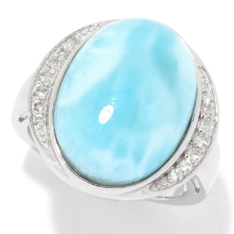 925 Sterling Silver Larimar and White Topaz Ring