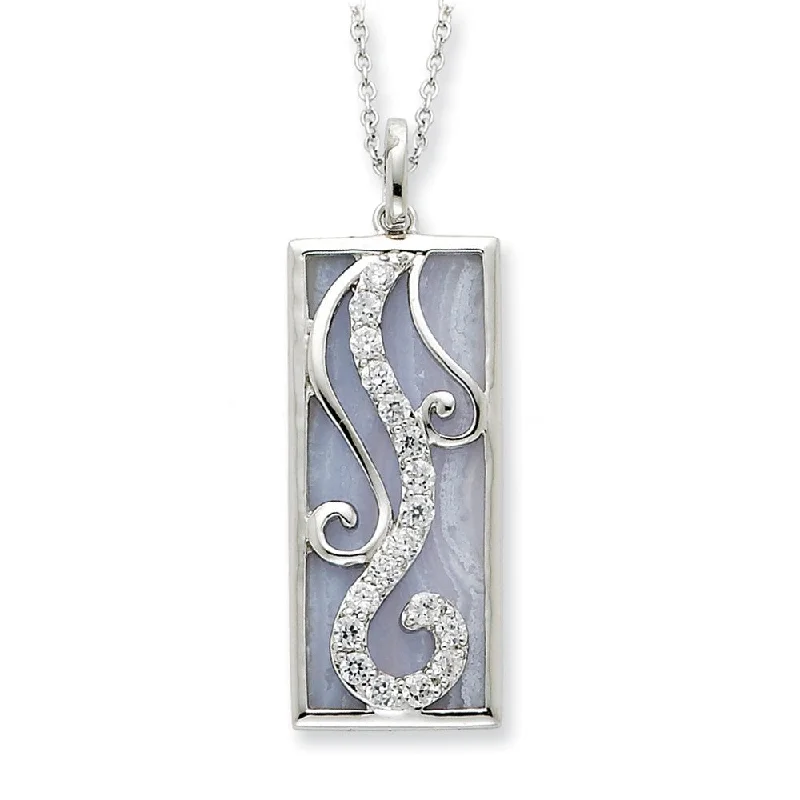 Rhodium Sterling Silver, Blue Lace Agate & CZ Living Water Necklace