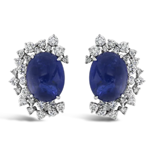 Cabochon Sapphire & Diamond Earrings