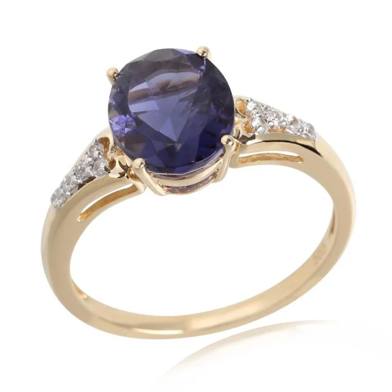 14Kt Yellow Gold Iolite and White Natural Zircon Ring