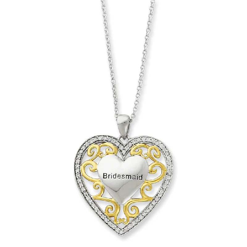 Rhodium & Gold Tone Plated Silver, CZ Bridesmaid Necklace, 18 Inch