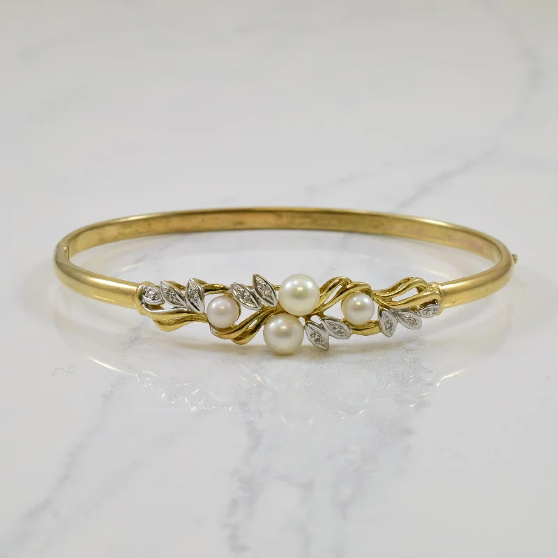 Pearl & Diamond Leaf Bangle | 0.03ctw, 2.54ctw | 8" |