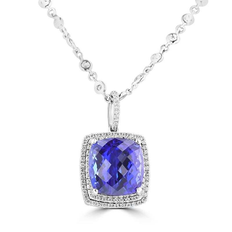 18KT WHITE GOLD 23.96CT TANZANITE & 3.10CTW DIAMOND NECKLACE