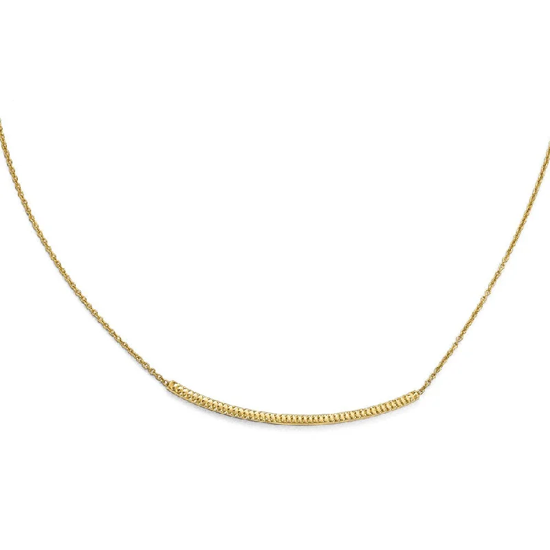 14k Gold Polished & Textured Reversible Curved Bar Necklace, 16-18 in