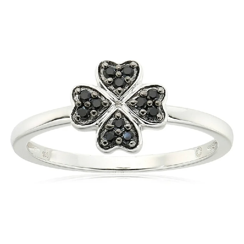 925 Sterling Silver Black Spinel Flower Ring