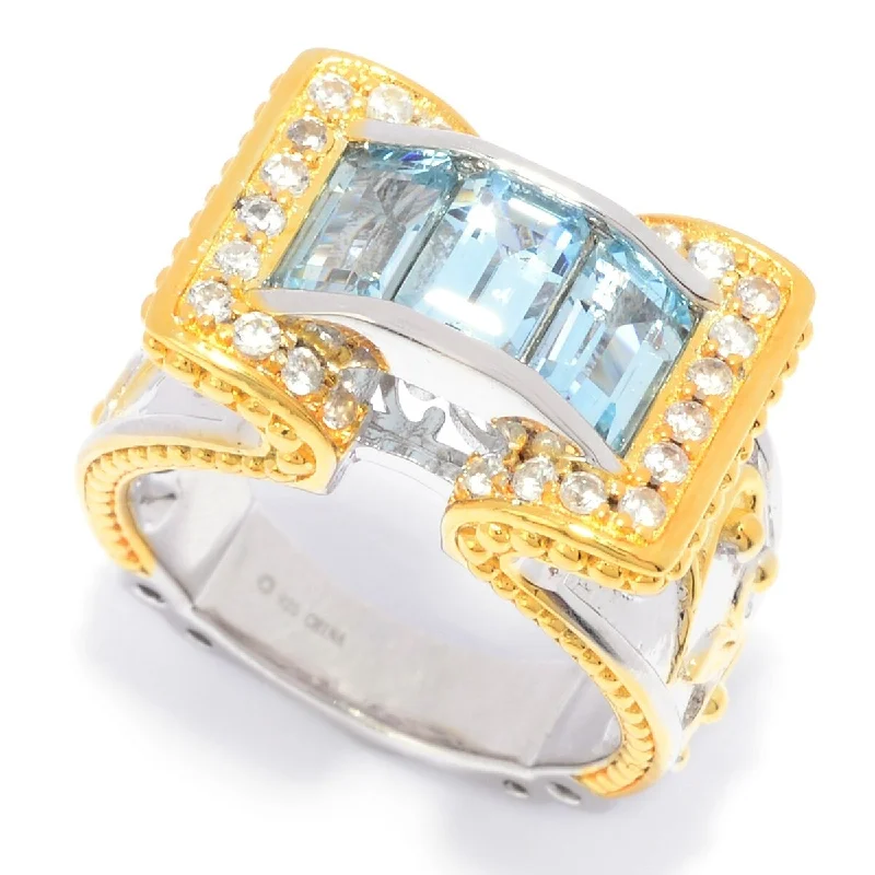 Sterling Silver 1.90ctw Aquamarine & White Zircon Ring