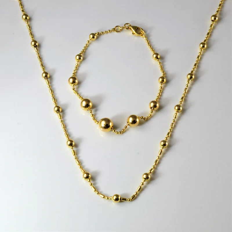 Yellow Gold Beaded Chain & Bracelet Set | 18" | 7" |