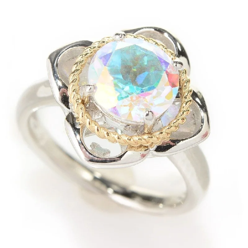 Two-tone Sterling Silver and 14k Topaz Flower Ring