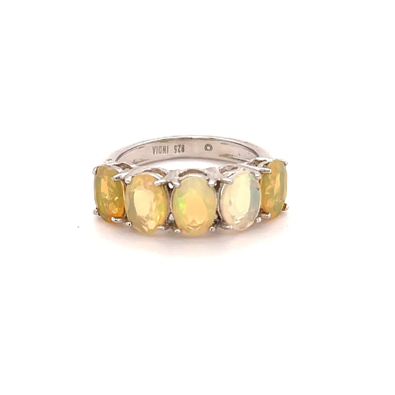 925 Sterling Silver Ethiopian Opal 5-Stone Ring