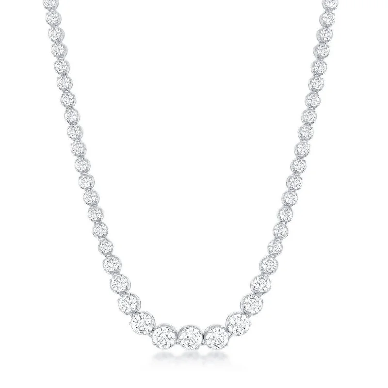 Sterling Silver Prong Set Graduating CZ Tennis Necklace 18"