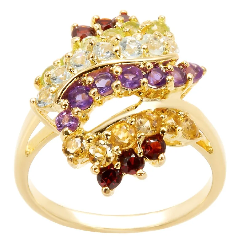 Dolce Giavonna Gold Over Sterling Silver Multi Gemstone Cluster Ring