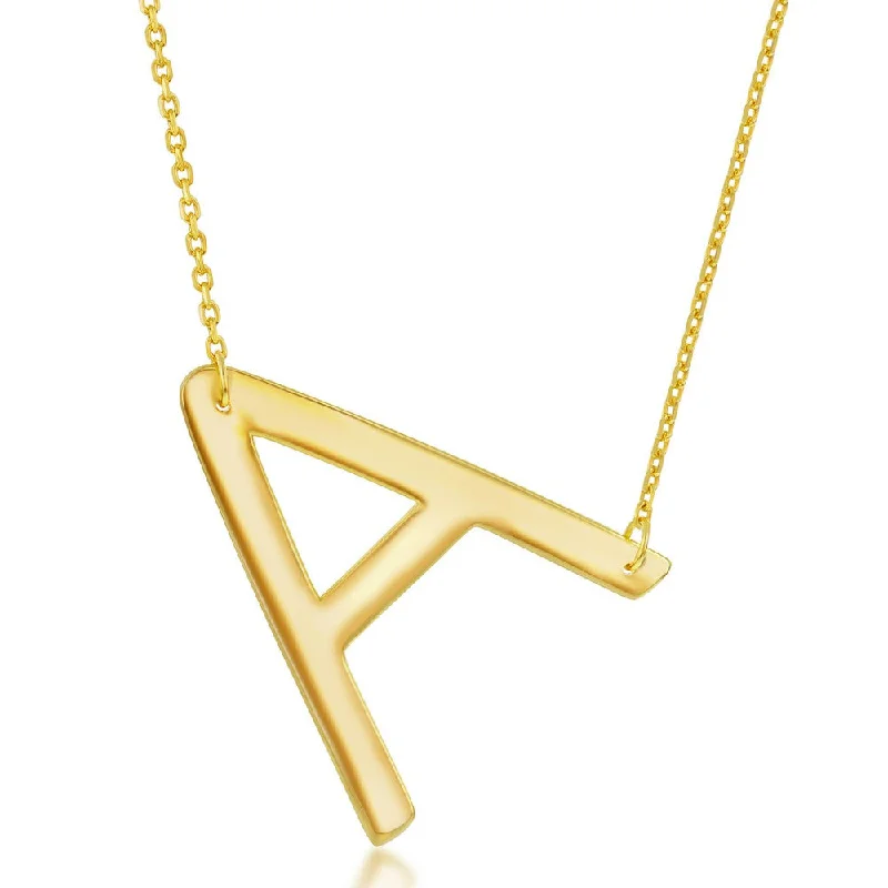 Sterling Silver (35MM) Large Sideways 'A through Z' Initial Necklace - Gold Plate