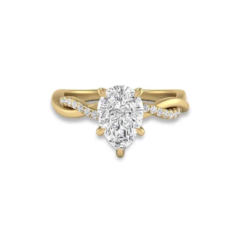 Marquee Agatha Twisted Pave Ring with IGI Certified 2 Carat Lab-Grown Pear Shape Diamond in 14K Yellow Gold