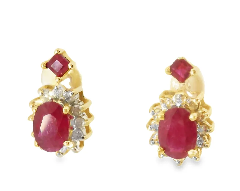 Gorgeous Estate 14K Yellow Gold Diamond Ruby Filigree Earrings