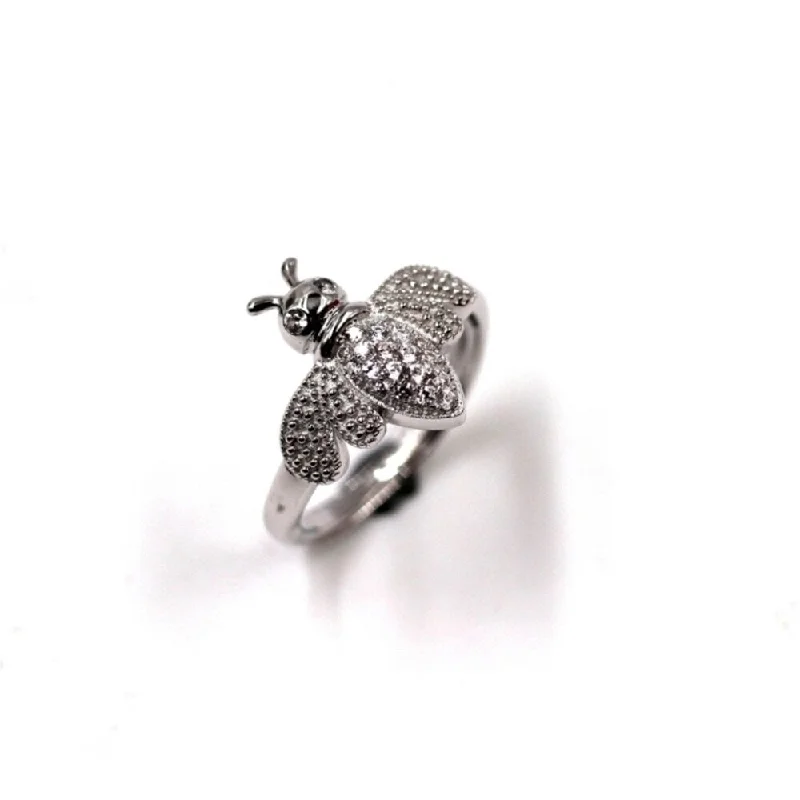 925 Sterling Silver White Natural Zircon Bee Ring