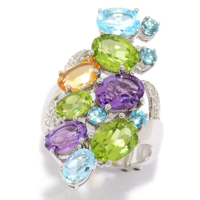 Dallas Prince "Garden Party" Sterling Silver Multi Gemstone Elongated Ring