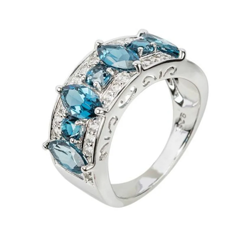 925 Sterling Silver London Blue Topaz and White Topaz Ring